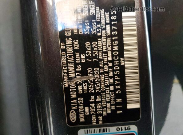 5XYP5DHC0MG137185 2021 KIA TELLURIDE Gray Vista de la etiqueta del VIN