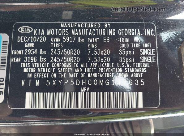 5XYP5DHC0MG147635 2021 KIA TELLURIDE Black Engine compartment view