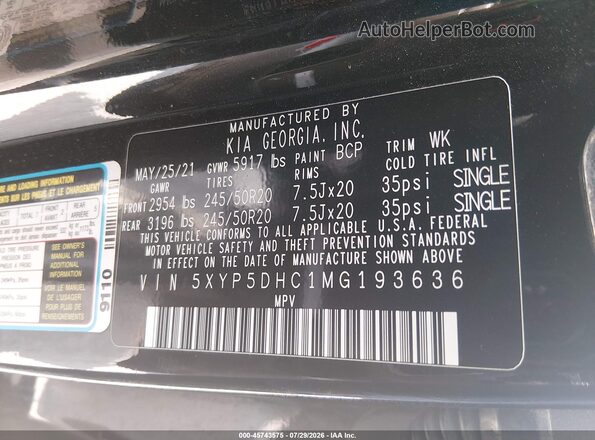 5XYP5DHC1MG193636 2021 KIA TELLURIDE Black Vista del compartimento del motor