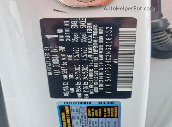 5XYP5DHC2NG316152 2022 KIA TELLURIDE Белый Вид подкапотного пространства