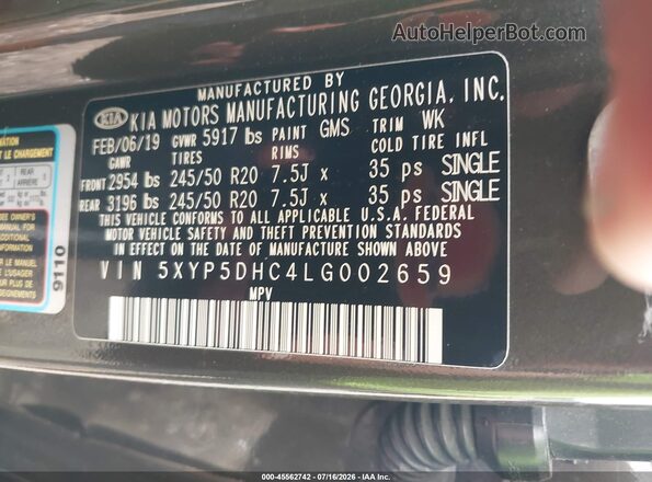 5XYP5DHC4LG002659 2020 KIA TELLURIDE Green Engine compartment view