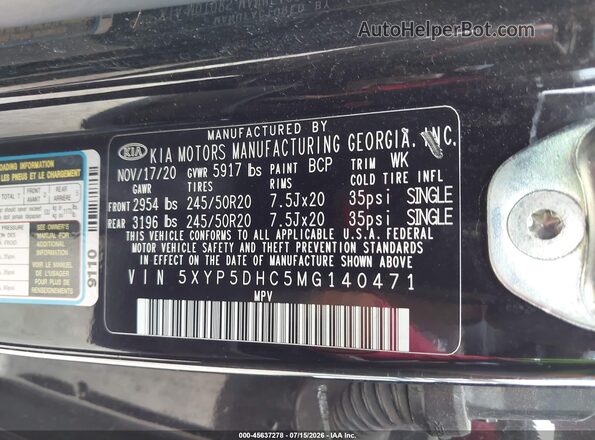 5XYP5DHC5MG140471 2021 KIA TELLURIDE Black Engine compartment view