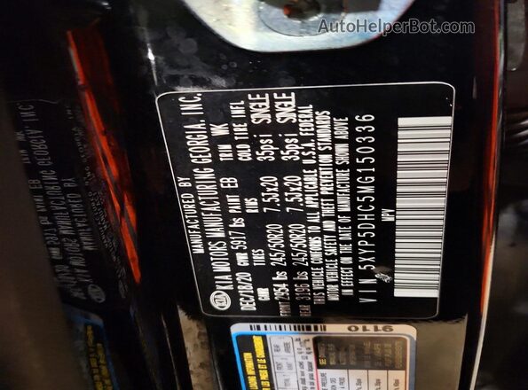 5XYP5DHC5MG150336 2021 KIA TELLURIDE Black VIN կոդի պիտակի տեսք