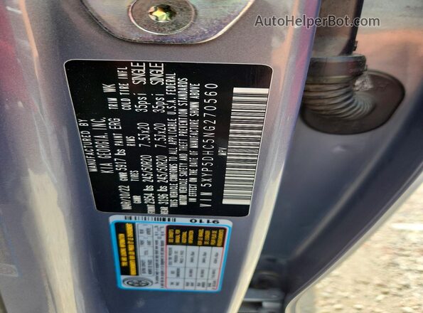 5XYP5DHC5NG270560 2022 KIA TELLURIDE Gray VIN კოდის სტიკერის ხედი