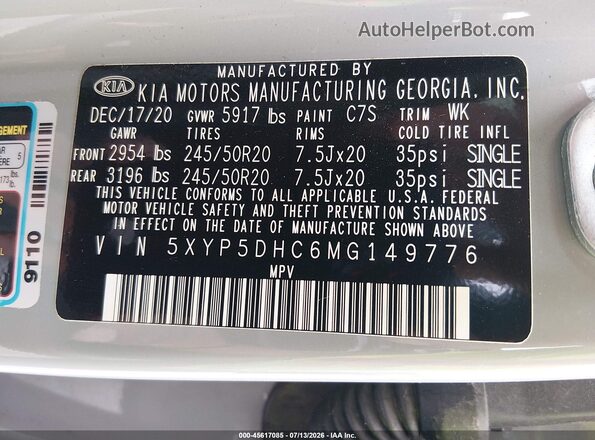 5XYP5DHC6MG149776 2021 KIA TELLURIDE Gray Vista del compartimento del motor
