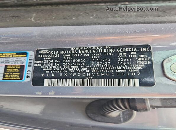 5XYP5DHC6MG166707 2021 KIA TELLURIDE Blue Vista de la etiqueta del VIN