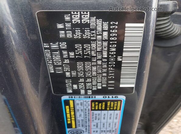 5XYP5DHC6MG189632 2021 KIA TELLURIDE Серый Вид наклейки с VIN-кодом