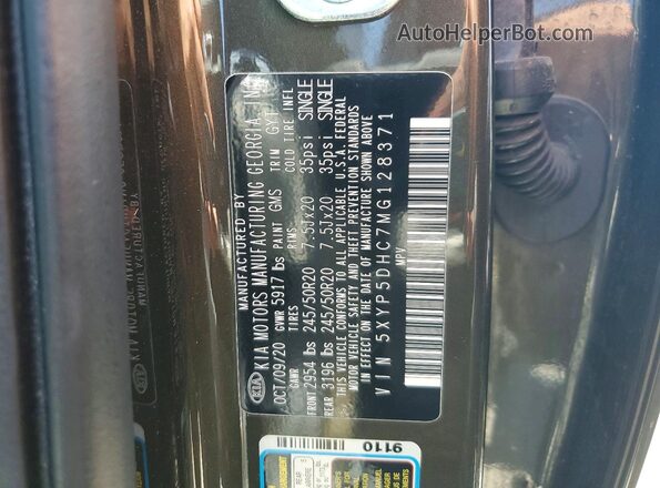 5XYP5DHC7MG128371 2021 KIA TELLURIDE Green Vista de la etiqueta del VIN