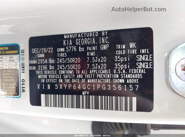 5XYP64GC1PG356157 2023 KIA TELLURIDE White Շարժիչի բաժամունքի տեսք