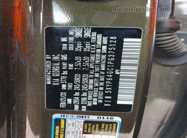5XYP64GC1PG375128 2023 KIA TELLURIDE Brown VIN sticker view