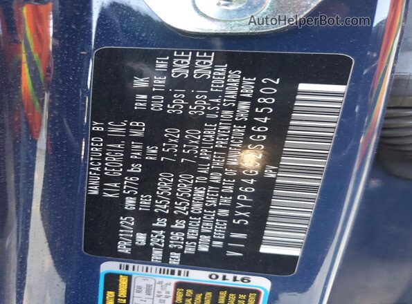 5XYP64GC2SG645802 2025 KIA TELLURIDE Blue 360 interior view