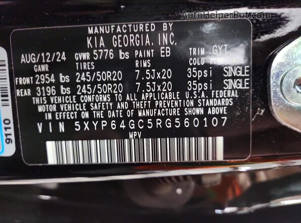 5XYP64GC5RG560107 2024 KIA TELLURIDE Black VIN sticker view