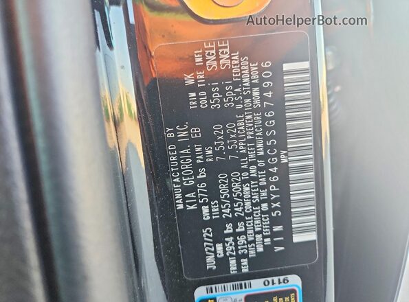 5XYP64GC5SG674906 2025 KIA TELLURIDE Black Widok naklejki z numerem VIN