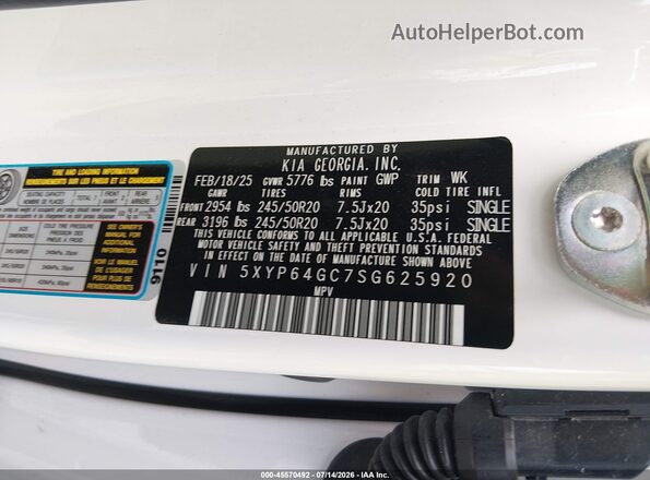 5XYP64GC7SG625920 2025 KIA TELLURIDE Белый Вид подкапотного пространства