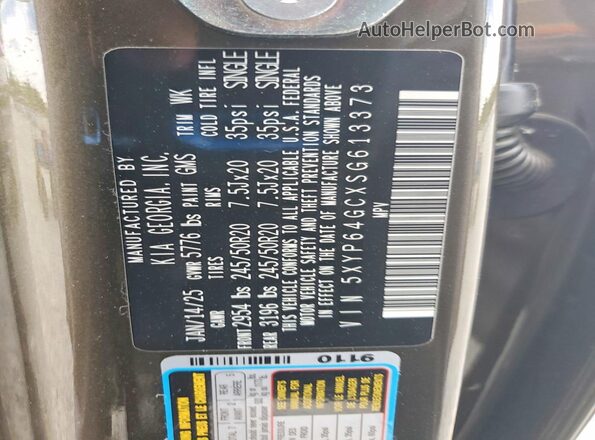 5XYP64GCXSG613373 2025 KIA TELLURIDE Black Widok naklejki z numerem VIN