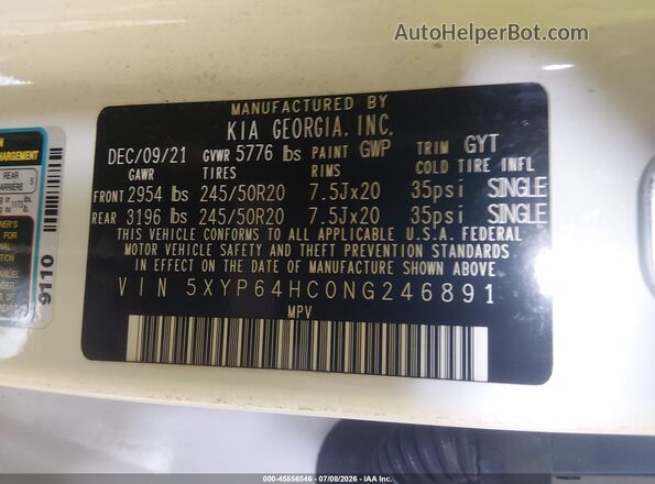 5XYP64HC0NG246891 2022 KIA TELLURIDE White Вид підкапотного простору