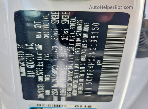5XYP64HC2NG198150 2022 KIA TELLURIDE White Engine compartment view