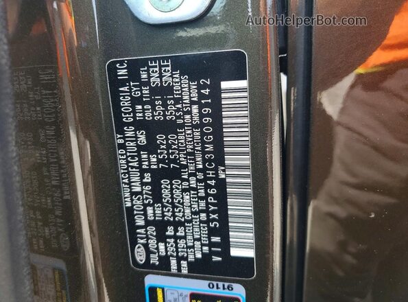 5XYP64HC3MG099142 2021 KIA TELLURIDE Коричневый Вид наклейки с VIN-кодом