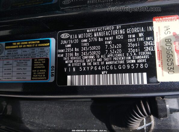 5XYP64HC6LG095780 2020 KIA TELLURIDE Серый Вид подкапотного пространства
