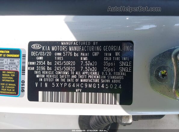 5XYP64HC9MG145024 2021 KIA TELLURIDE White Engine compartment view