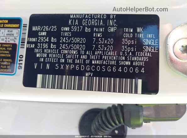 5XYP6DGC0SG640064 2025 KIA TELLURIDE White ძრავის განყოფილების ხედი