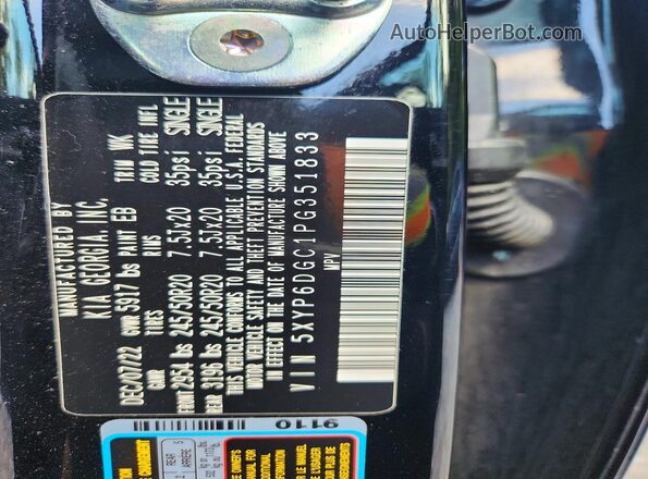 5XYP6DGC1PG351833 2023 KIA TELLURIDE Black VIN sticker view