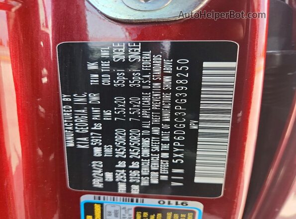 5XYP6DGC3PG398250 2023 KIA TELLURIDE Burgundy Widok wnętrza 360 stopni