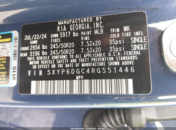 5XYP6DGC4RG551446 2024 KIA TELLURIDE Blue Vista del compartimento del motor