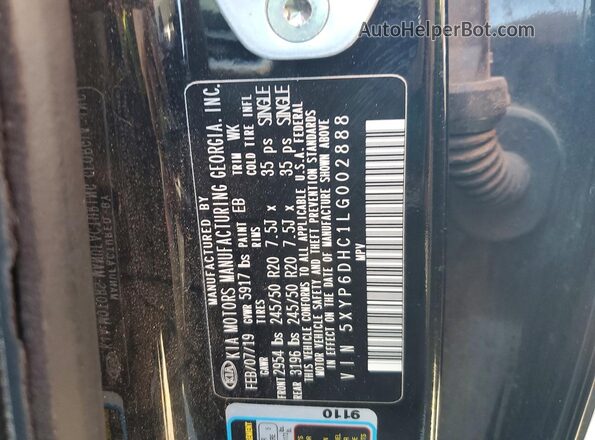 5XYP6DHC1LG002888 2020 KIA TELLURIDE Черный Вид наклейки с VIN-кодом