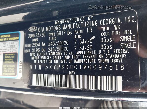 5XYP6DHC1MG097518 2021 KIA TELLURIDE Black Vista del compartimento del motor