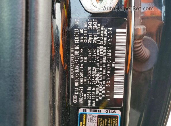 5XYP6DHC1MG175134 2021 KIA TELLURIDE Black Widok komory silnika