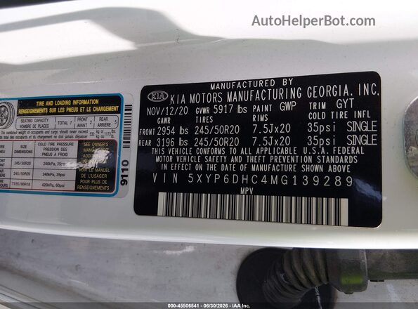 5XYP6DHC4MG139289 2021 KIA TELLURIDE White Widok komory silnika