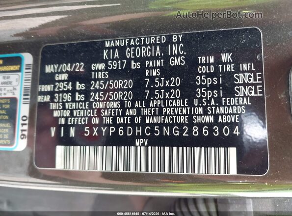 5XYP6DHC5NG286304 2022 KIA TELLURIDE Brown Вид підкапотного простору