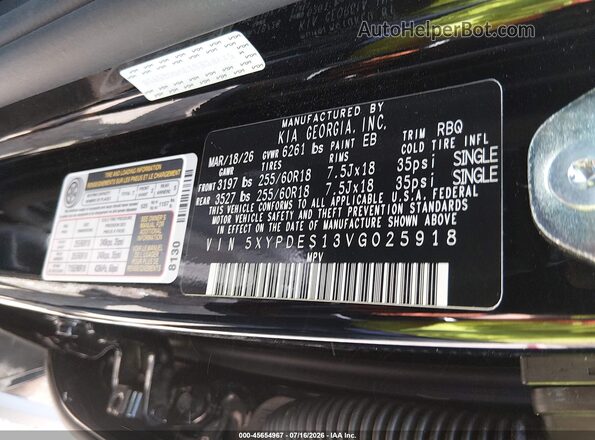 5XYPDES13VG025918 2027 KIA TELLURIDE Black Вид підкапотного простору