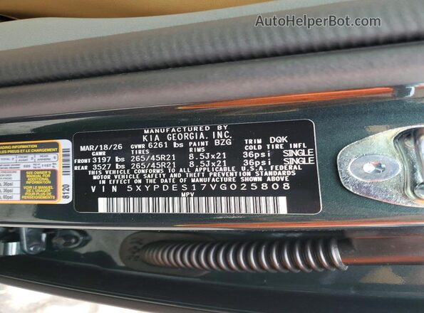 5XYPDES17VG025808 2027 KIA TELLURIDE Green სალონის 360-გრადუსიანი ხედი