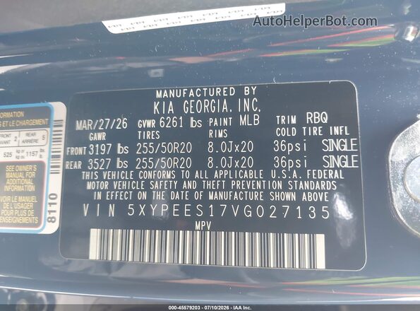 5XYPEES17VG027135 2027 KIA TELLURIDE Blue Widok komory silnika