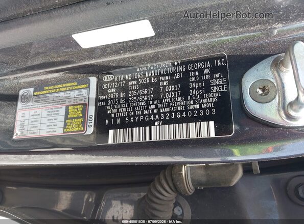 5XYPG4A32JG402303 2018 KIA SORENTO Серый Вид подкапотного пространства
