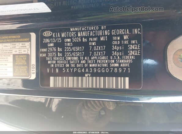 5XYPG4A39GG078971 2016 KIA SORENTO Dark Blue Widok komory silnika