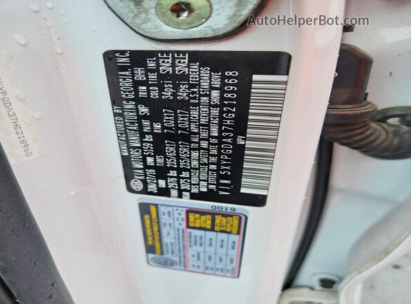 5XYPGDA37HG218968 2017 KIA SORENTO White Widok naklejki z numerem VIN