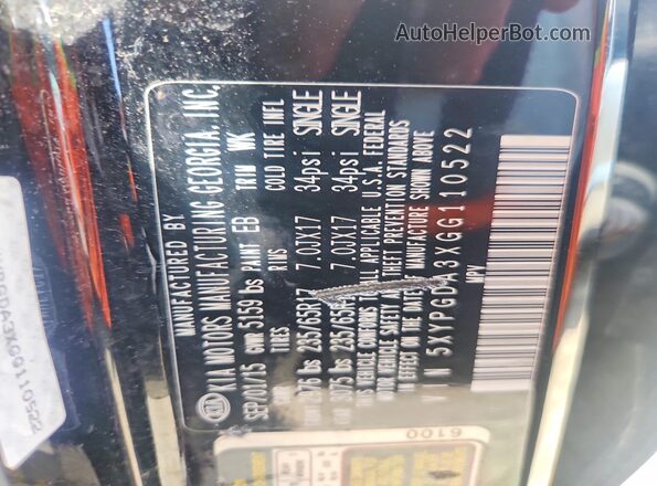 5XYPGDA3XGG110522 2016 KIA SORENTO Black Vista de la etiqueta del VIN