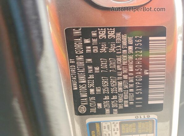 5XYPGDA50HG227562 2017 KIA SORENTO Silver Вид підкапотного простору
