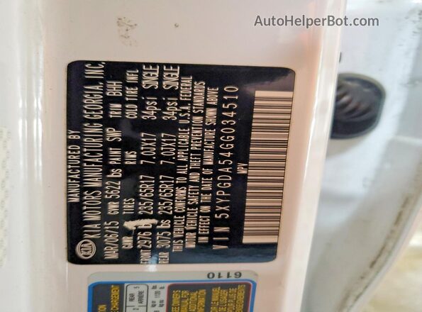 5XYPGDA54GG034510 2016 KIA SORENTO White 360 interior view
