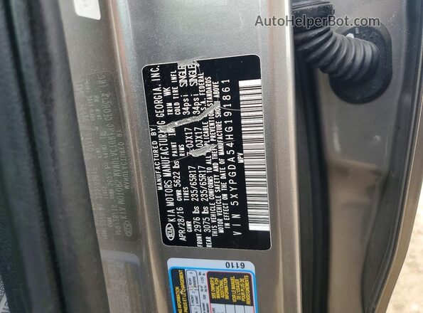 5XYPGDA54HG191861 2017 KIA SORENTO Silver Вид наклейки з VIN-кодом