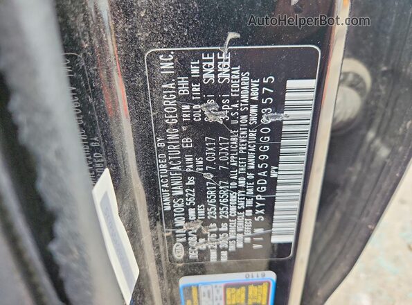 5XYPGDA59GG003575 2016 KIA SORENTO Черный Вид наклейки с VIN-кодом