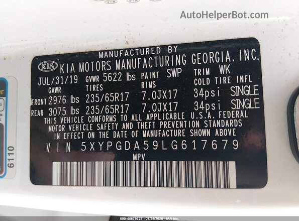 5XYPGDA59LG617679 2020 KIA SORENTO Silver Widok komory silnika