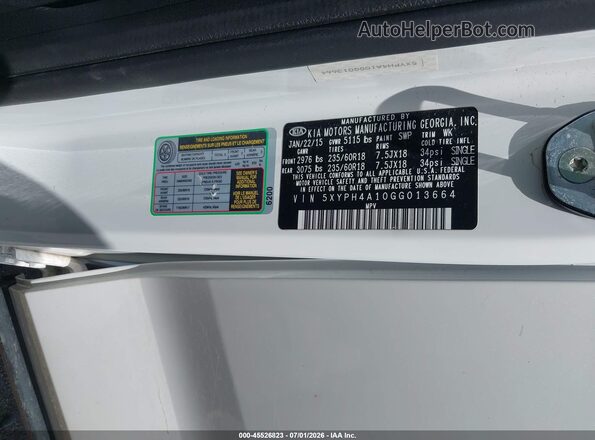 5XYPH4A10GG013664 2016 KIA SORENTO White Engine compartment view