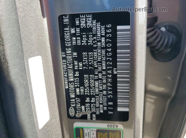 5XYPH4A12JG407366 2018 KIA SORENTO Gray Widok komory silnika