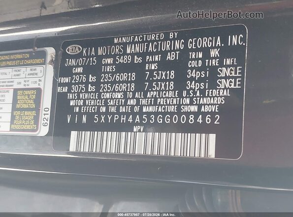 5XYPH4A53GG008462 2016 KIA SORENTO Gray Engine compartment view