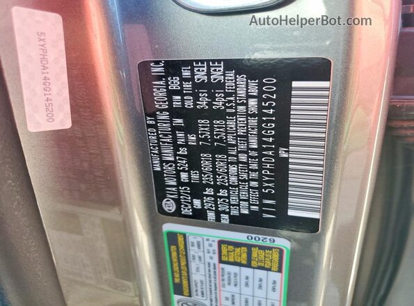 5XYPHDA14GG145200 2016 KIA SORENTO Серый Вид подкапотного пространства