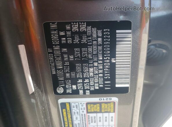 5XYPHDA51GG092233 2016 KIA SORENTO Gray Engine compartment view